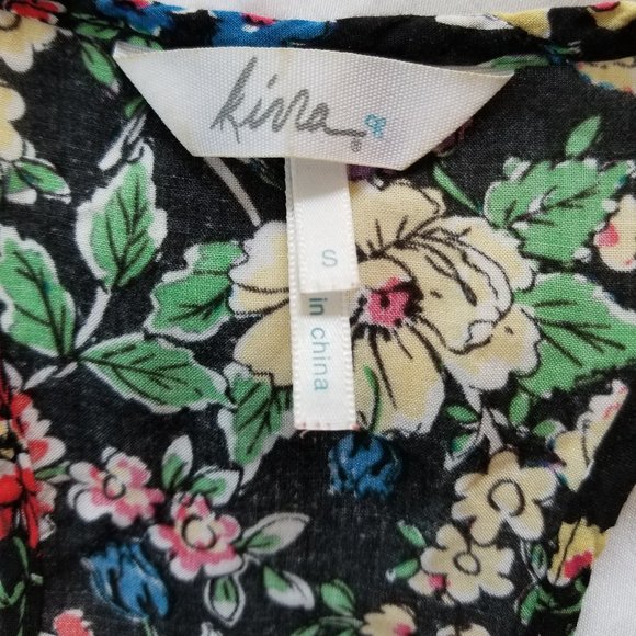 Kirra Racerback Rayon Black Floral Pleated Tank - Picture 4 of 6